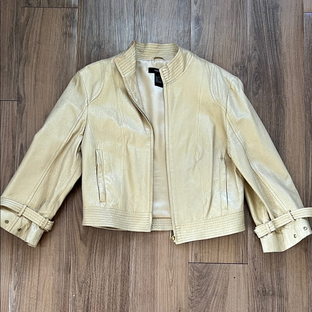 Arden B Vintage Gold Leather Cropped Jacket 7/8 Sleeves